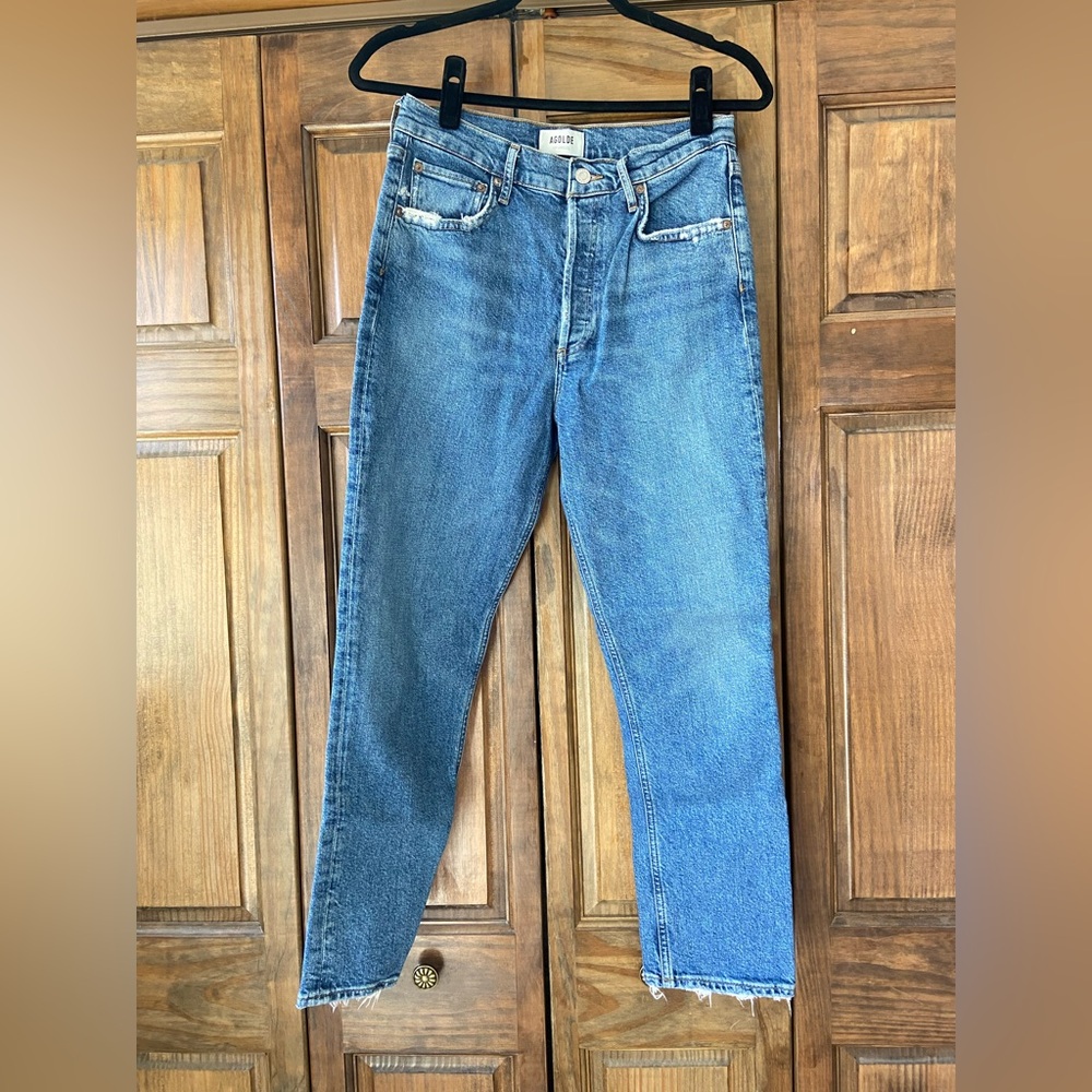 Agolde Riley Blue High-Waisted Straight-Leg Jeans